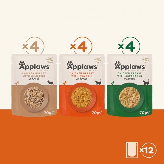 Applaws Wet Cat Food, Pouch Multipack Chicken Selection in Broth 70g, (12 x 70 g Pouches) Applaws Wet Cat Food, Pouch Multipack Chicken Selection in Broth 70g, (12 x 70 g Pouches)