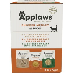 Applaws Wet Cat Food, Pouch Multipack Chicken Selection in Broth 70g, (12 x 70 g Pouches)