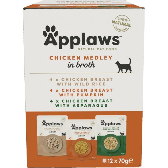 Applaws Wet Cat Food, Pouch Multipack Chicken Selection in Broth 70g, (12 x 70 g Pouches) Applaws Wet Cat Food, Pouch Multipack Chicken Selection in Broth 70g, (12 x 70 g Pouches)