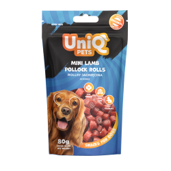 UNIQ PETS dog snacks mini lamb pollock rolls - gardums suņiem sushi ar jēra gaļu un pollaku 80g