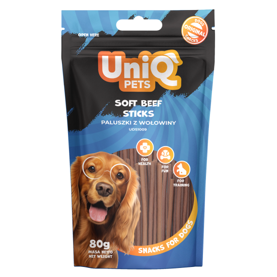 UNIQ PETS dog snacks soft beef sticks - gardums suņiem ar liellopu gaļu 80g UNIQ PETS dog snacks soft beef sticks - gardums suņiem ar liellopu gaļu 80g
