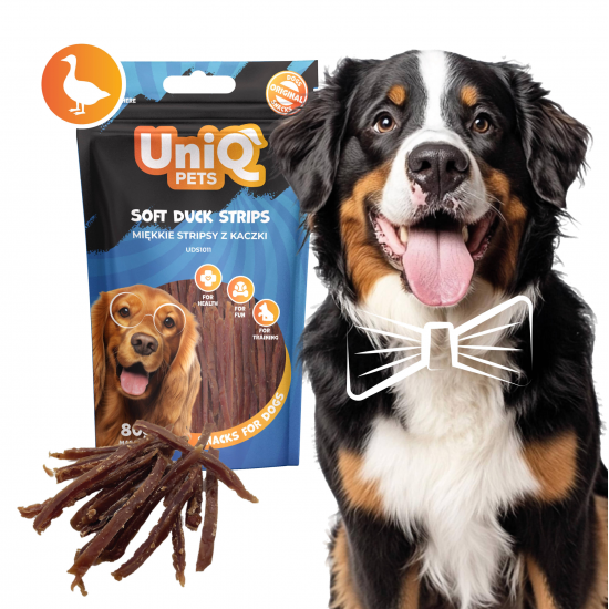 UNIQ PETS dog snacks soft duck strips - gardums suņiem mīkstas pīles strēmeles 80g UNIQ PETS dog snacks soft duck strips - gardums suņiem mīkstas pīles strēmeles 80g
