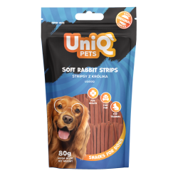 UNIQ PETS dog snacks soft rabbit strips - gardums suņiem mīkstas trušu strēmeles 80g