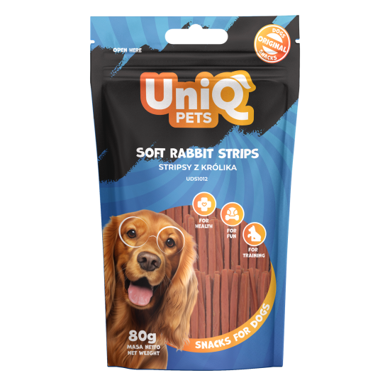 UNIQ PETS dog snacks soft rabbit strips - gardums suņiem mīkstas trušu strēmeles 80g UNIQ PETS dog snacks soft rabbit strips - gardums suņiem mīkstas trušu strēmeles 80g