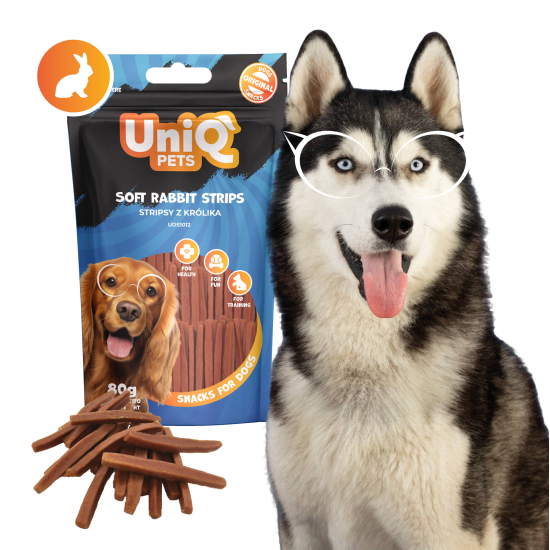 UNIQ PETS dog snacks soft rabbit strips - gardums suņiem mīkstas trušu strēmeles 80g UNIQ PETS dog snacks soft rabbit strips - gardums suņiem mīkstas trušu strēmeles 80g