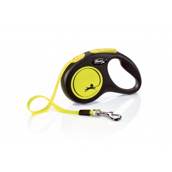 Inerces pavada suņiem – Flexi New Classic Neon S, tape leash (lente) 5 m, melna/dzeltena Inerces pavada suņiem – Flexi New Classic Neon S, tape leash (lente) 5 m, melna/dzeltena