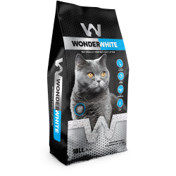 Wonder White Carbon Effect Bentonite Cat Litter - cementējošās smiltis kaķu tualetēm, aktīvās ogles granulas 18L/15,3kg
