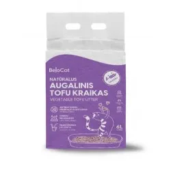 BeloCat Tofu Clumping Cat Litter Lavender dabīgi granulēti kaķu pakaiši ar kukurūzas cieti un sojas šķiedrām ar lavandas aromātu 6l